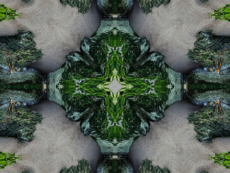 Green Ethnic pattern. Abstract kaleidoscope fabric design.の写真素材
