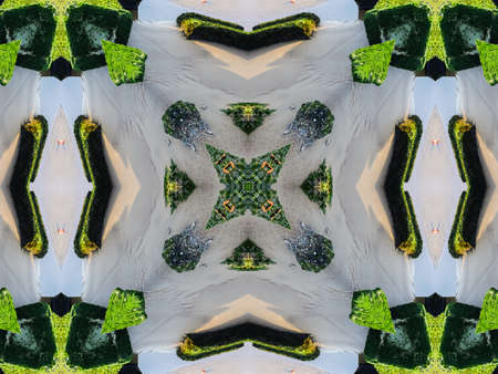 Green Ethnic pattern. Abstract kaleidoscope fabric design.