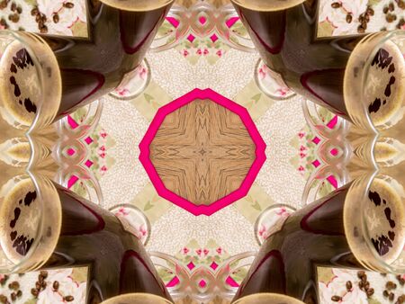 Brown Ethnic pattern. Abstract kaleidoscope fabric design.の写真素材