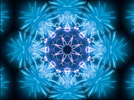 Blue Ethnic pattern. Abstract kaleidoscope fabric design.の写真素材