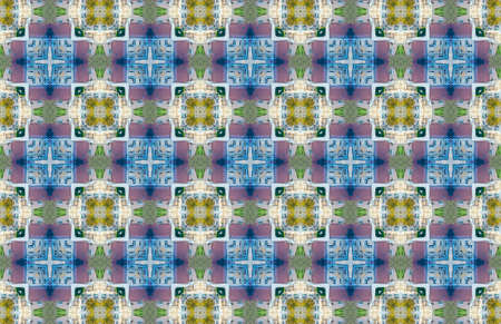 Blue Ethnic pattern. Abstract kaleidoscope fabric design.の写真素材