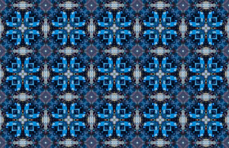 Blue Ethnic pattern. Abstract kaleidoscope fabric design.の写真素材