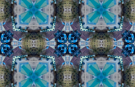Blue Ethnic pattern. Abstract kaleidoscope fabric design.の写真素材