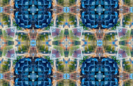 Blue Ethnic pattern. Abstract kaleidoscope fabric design.の写真素材