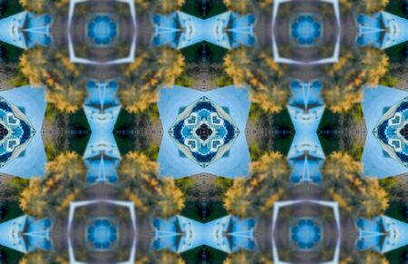 Blue Ethnic pattern. Abstract kaleidoscope fabric design.の写真素材