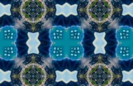Blue Ethnic pattern. Abstract kaleidoscope fabric design.