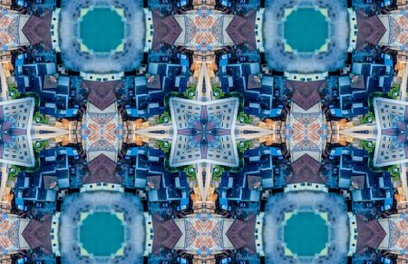 Blue Ethnic pattern. Abstract kaleidoscope fabric design.の写真素材