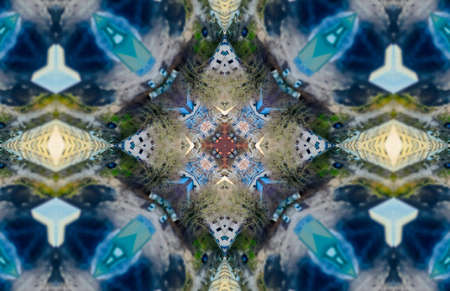 Blue Ethnic pattern. Abstract kaleidoscope fabric design.の写真素材