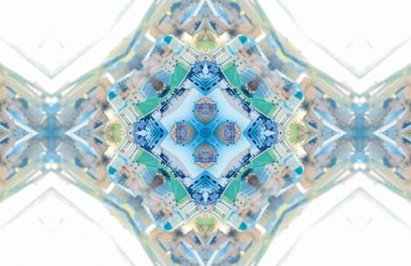 White Ethnic pattern. Abstract kaleidoscope fabric design.の写真素材