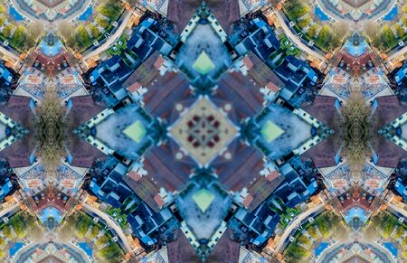 Blue Ethnic pattern. Abstract kaleidoscope fabric design.の写真素材