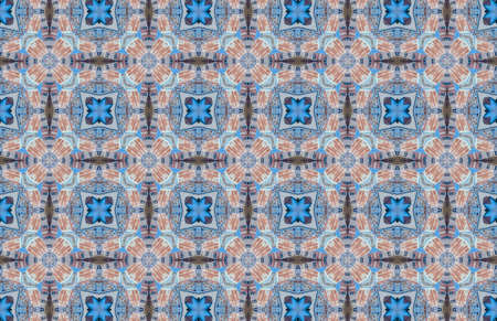 Blue Ethnic pattern. Abstract kaleidoscope fabric design.の写真素材