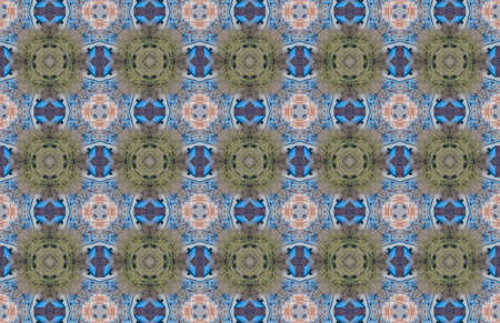 Blue Ethnic pattern. Abstract kaleidoscope fabric design.の写真素材