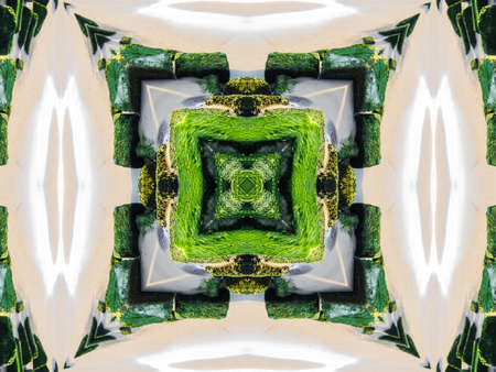 Green Ethnic pattern. Abstract kaleidoscope fabric design.の写真素材
