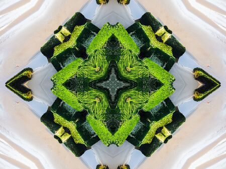 Green Ethnic pattern. Abstract kaleidoscope fabric design.の写真素材