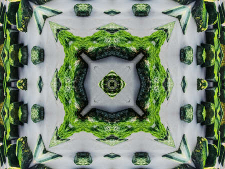 Green Ethnic pattern. Abstract kaleidoscope fabric design.の写真素材