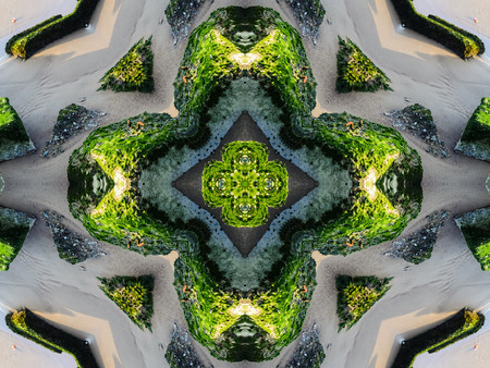 Green Ethnic pattern. Abstract kaleidoscope fabric design.の写真素材