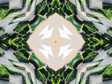 Green Ethnic pattern. Abstract kaleidoscope fabric design.の写真素材