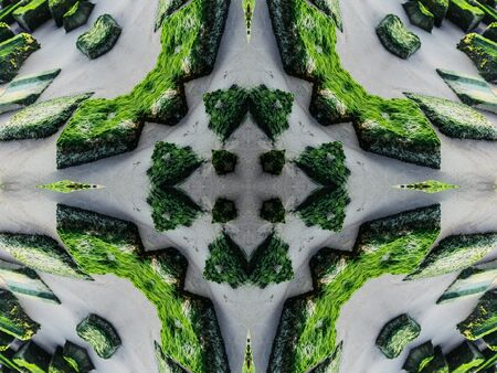 Green Ethnic pattern. Abstract kaleidoscope fabric design.の写真素材
