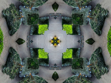 Green Ethnic pattern. Abstract kaleidoscope fabric design.の写真素材