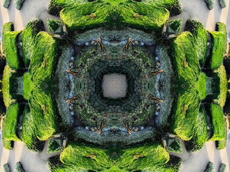 Green Ethnic pattern. Abstract kaleidoscope fabric design.の写真素材