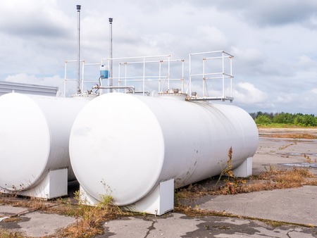 White industrial butan bottles. Compressed natural gasの写真素材