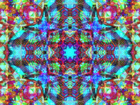 Kaleidoscopic floral pattern, mandala design in pink and purple colorsの写真素材