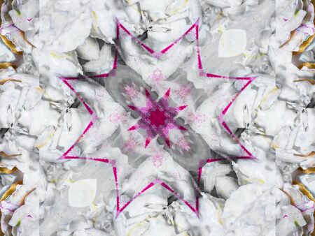 Abstract white star text or photo layout on decorative background of black, gray and white shadesの写真素材