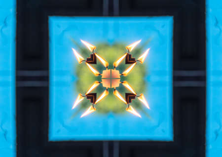 Light blue kaleidoscope background pattern, star textureの写真素材