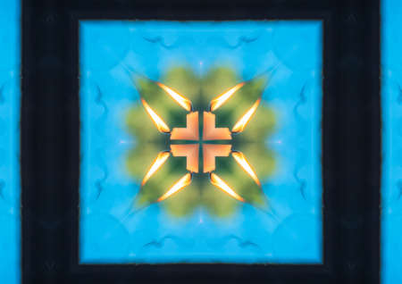 Light blue abstract kaleidoscope seamless background patternの写真素材