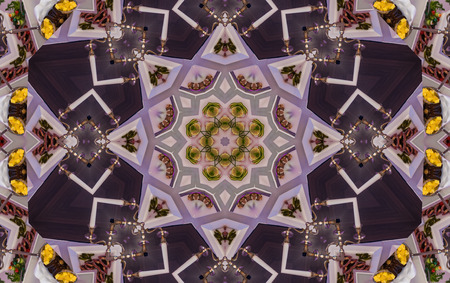 Purple Mandala of Cornflower Flower Center. Mirrored Concentric Kaleidoscopic Design of the Center...