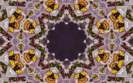 Purple Mandala of Cornflower Flower Center. Mirrored Concentric Kaleidoscopic Design of the Center of the Flowerの写真素材