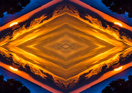 Abstract red and yellow kaleidoscope seamless patternの写真素材