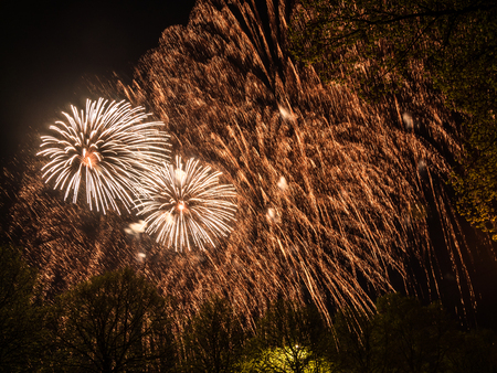 Big colorful fireworks at night, celebration fest