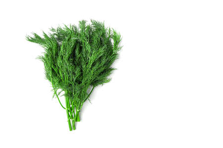 A bunch of dill on a white background. Top view with copy space.の写真素材