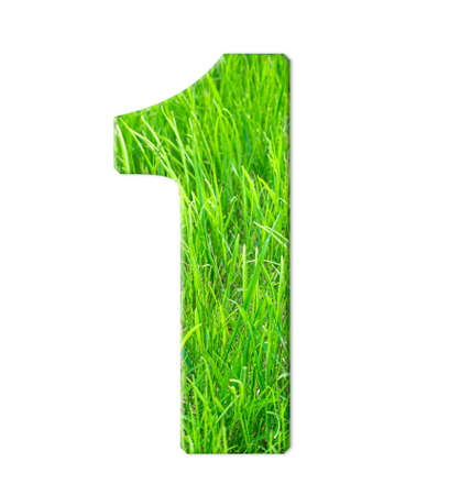 One with the texture of green juicy grass isolated on a white background. Numbers. Close-up.の写真素材