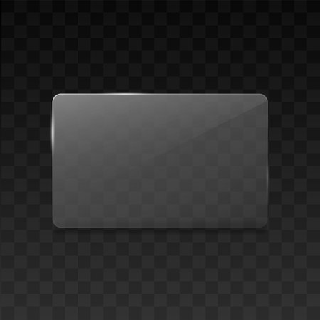Glass banners on a transparent background. Layout for a credit card, business card. Vector illustration. Transparent banners with reflections and highlights.のイラスト素材