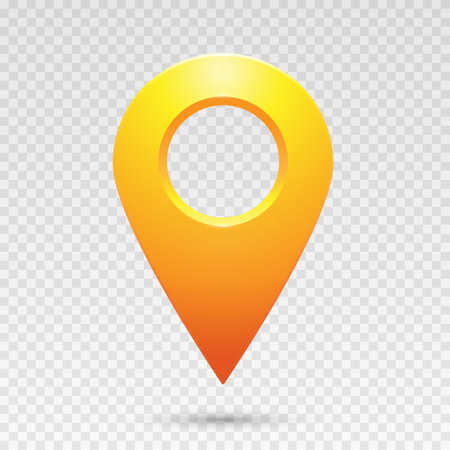The geolocation icon is yellow on a transparent background. Realistic pin code icon of the geolocation map. Vector EPS 10.のイラスト素材