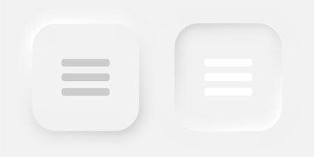 A set of square menu buttons on a white background. User interface elements in the style of neumorphism, UX, UI. Vector EPS 10.のイラスト素材