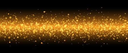 Stardust, unfocused golden particles shining on a dark background. Sparkling and shining stars, bright flashes of lights with radiation. Vector EPS 10のイラスト素材