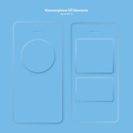 The user interface elements for the mobile app are blue. Neumorphic UI UX design collection. Vector EPS 10.のイラスト素材