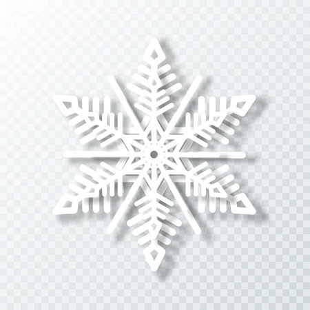 White snowflakes on a transparent background for winter design. Frozen silhouettes of paper snowflakes. Vector illustration.のイラスト素材
