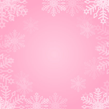 Falling snowflakes on a pink background. A magical Christmas background of snowflakes and sparkles. Vector illustration.のイラスト素材