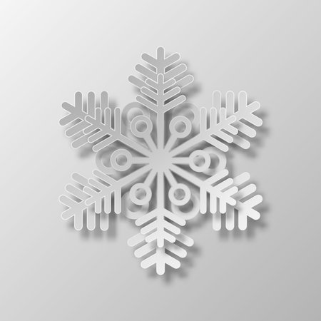 Grey matte snowflake with paper effect on a light background for winter design. Frozen silhouette of a snowflake, a symbol of Christmas and New Year. Vector EPS 10.のイラスト素材