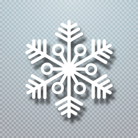 White snowflake with paper effect on transparent background for winter design. Frozen silhouette of a snowflake, a symbol of Christmas and New Year. Vector EPS 10.のイラスト素材