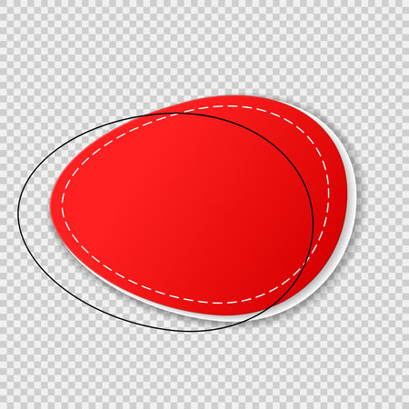 A distorted red price tag for sale on a transparent background. A special offer or a discount label when buying. Retail paper sticker. Vector EPS 10.のイラスト素材