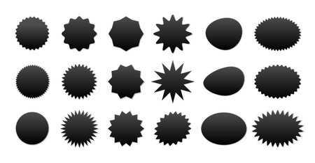 A set of black stickers with a price, sale on a white background. Discount stickers, advertising badge, trade label. Vector illustration.のイラスト素材