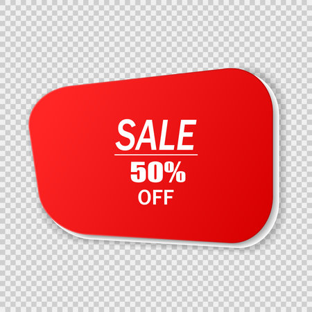 Isolated price tag, discount sticker on a white background. Realistic red discount banner. Vector illustration.のイラスト素材