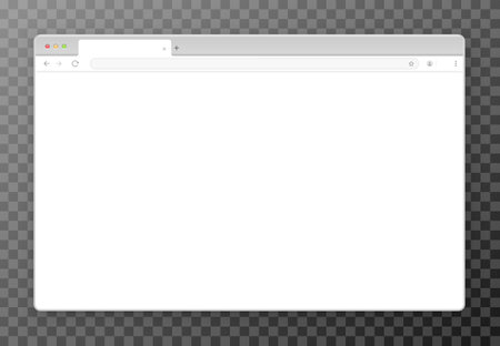 The design of the web browser window in white on a transparent background. An empty layout of the websites computer screen with a search bar and buttons. Vector EPS 10.のイラスト素材