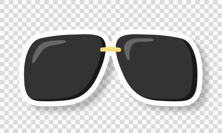 Sunglasses on a transparent background. A sticker with black glasses. Retro hippie style. Vector illustration.のイラスト素材