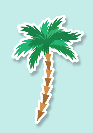 A sticker or palm tree icon on a blue background. Trendy pop art design of the 80s. Vector illustration.のイラスト素材